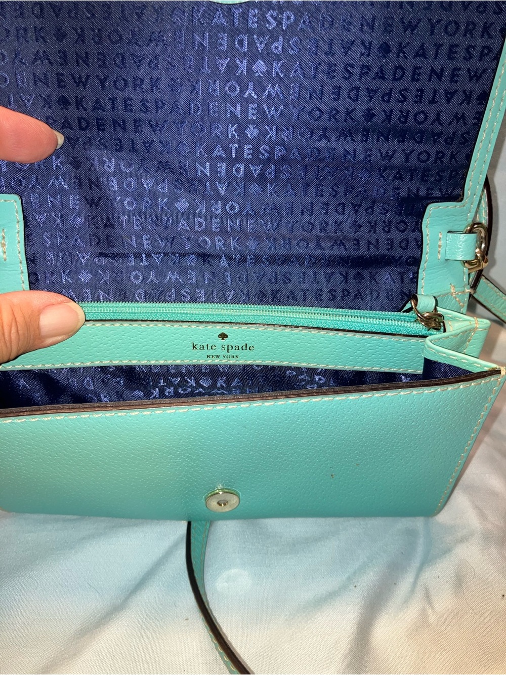 kate spade turquoise pebbled leather crossbody bag teal - Picture 7 of 11
